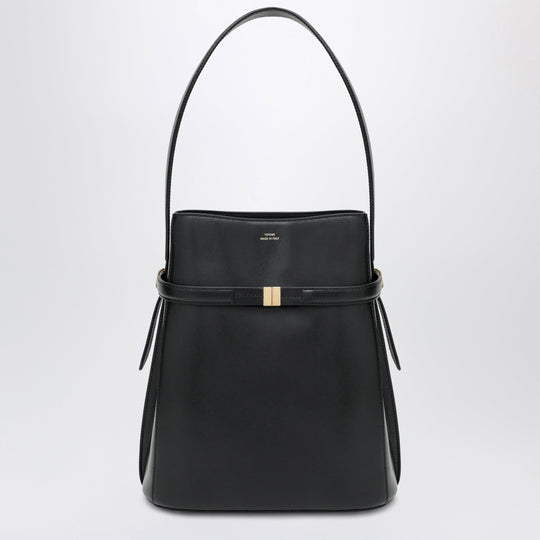 Black Leather Bucket Bag With Strap