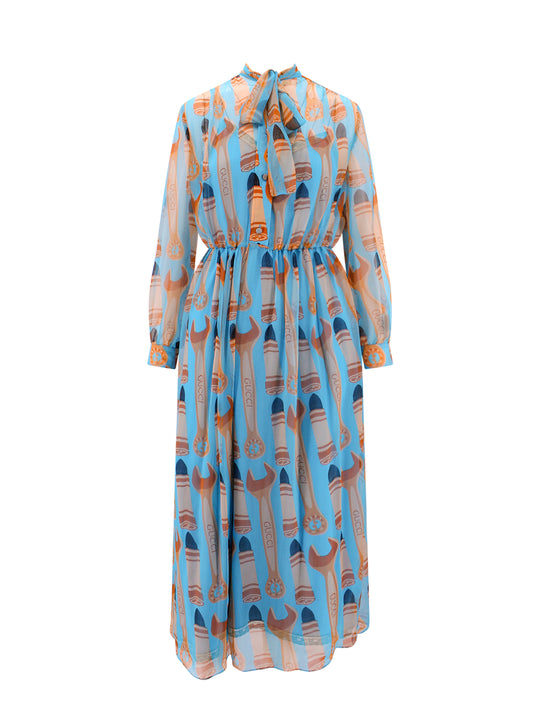 Silk Dress With Lipstick And Tool Print