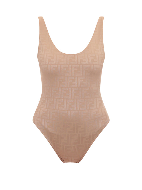 Lycra One-Piece Swim Suit With Ff Motif