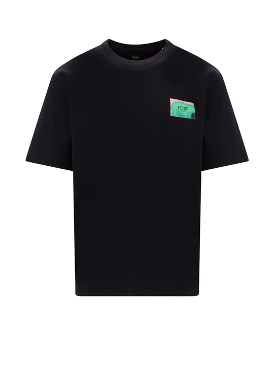 Cotton T-Shirt With Multicolor Logo Patch