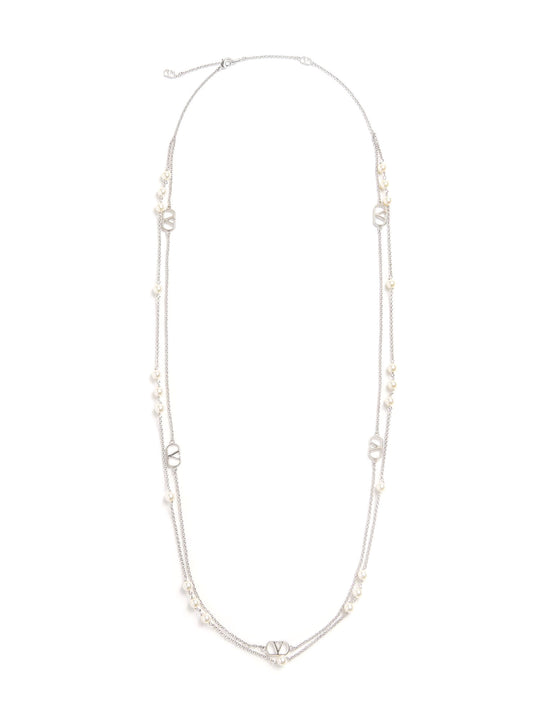 Metal And Pearls Vlogo Signature Necklace