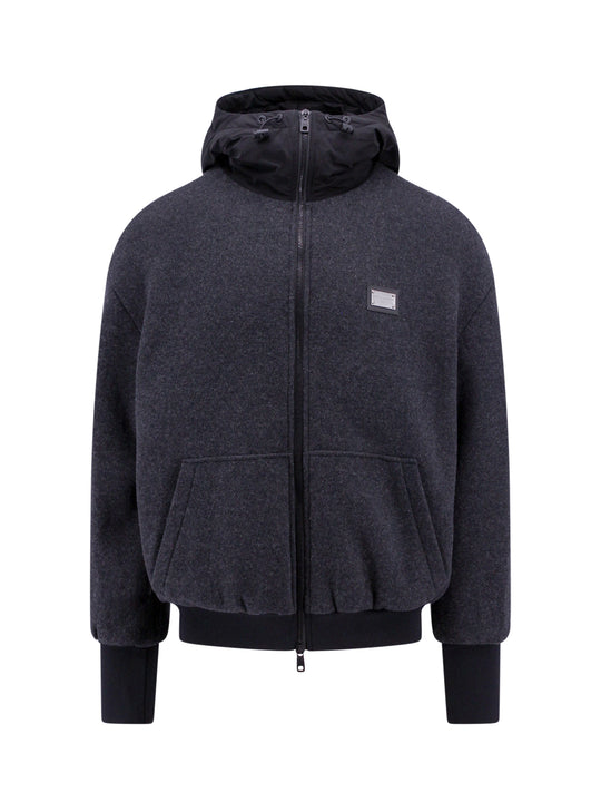 Wool Blend Jacket With Nylon Hood