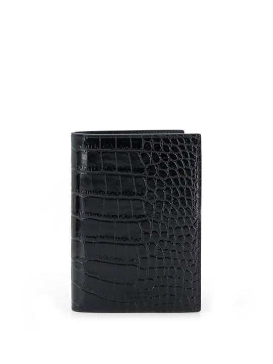 Leather Wallet With Crocodile Print
