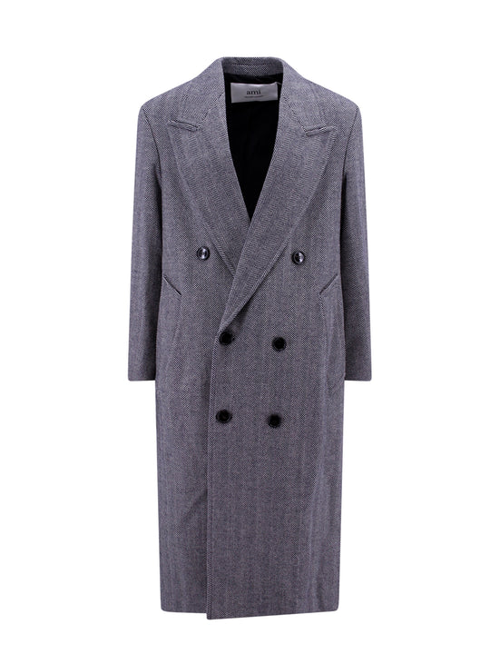 Virgin Wool Coat With Herringbone Motif