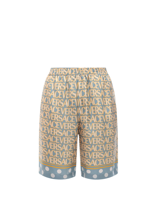 Silk Bermuda Shorts With All-Over Logo