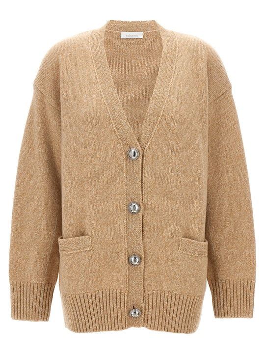 Logo Button Cardigan Sweaters And Cardigans Beige