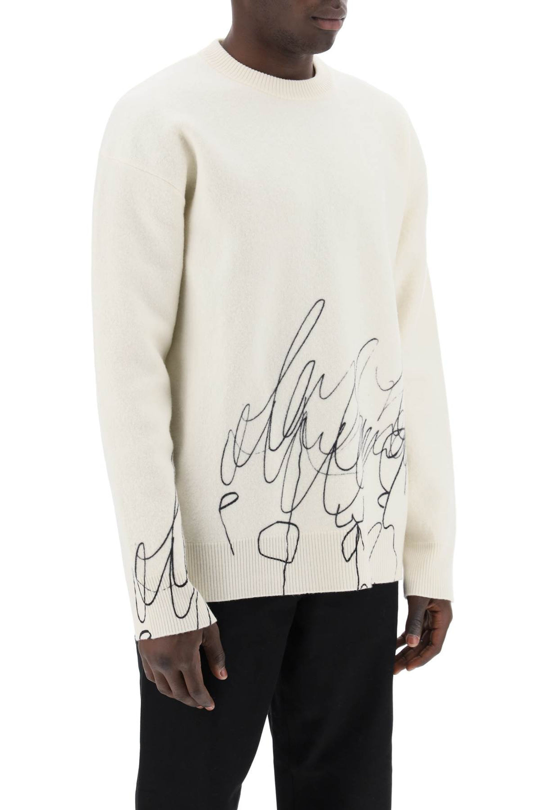 Pullover In Lana Cotta Con Stampa Scribble