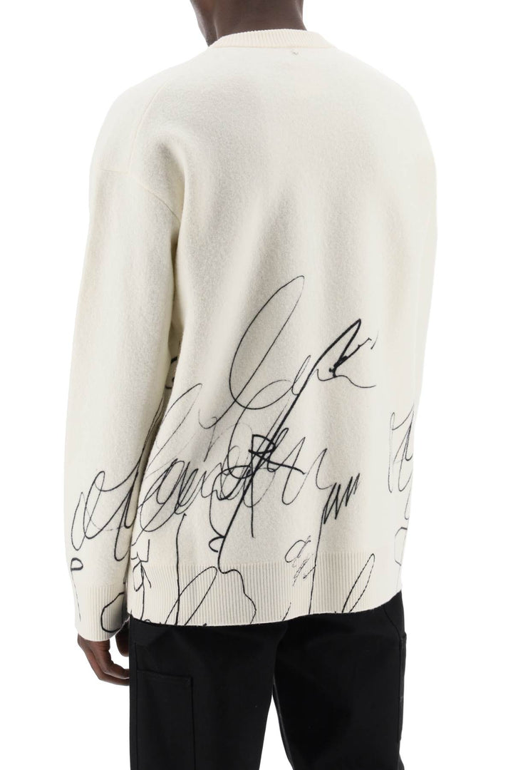 Pullover In Lana Cotta Con Stampa Scribble