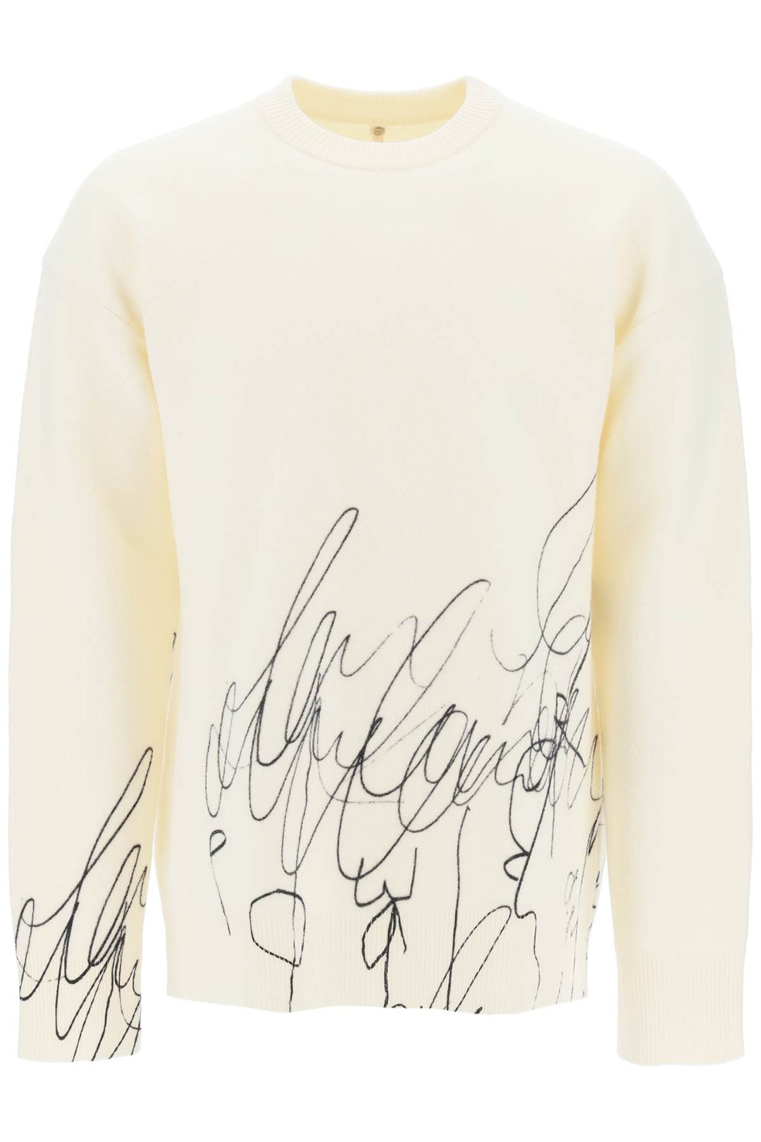 Pullover In Lana Cotta Con Stampa Scribble