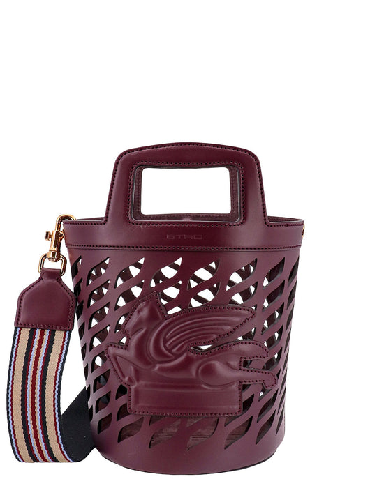 Perforated Leather Bucket Bag With Shoulder Strap