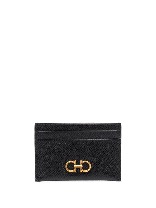Gold Gancini Hammered Leather Card Holder