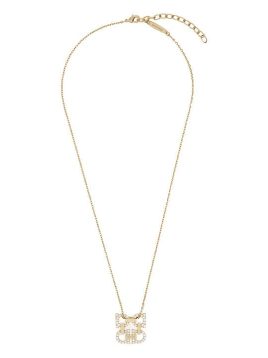 Crystal Embellished Four Gancini Pendant Necklace