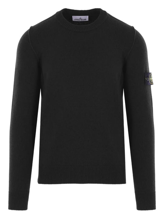 Crew Neck Wool Sweater With Reverse Stitch Details