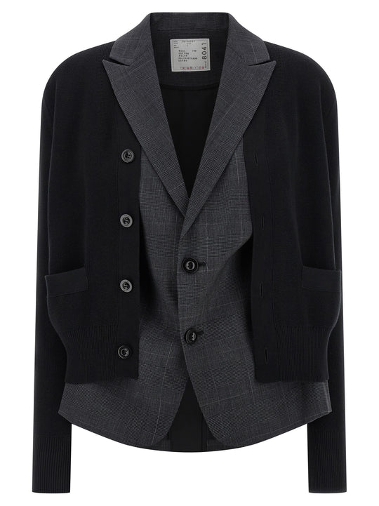 Double Layer Cardigan Blazers Black