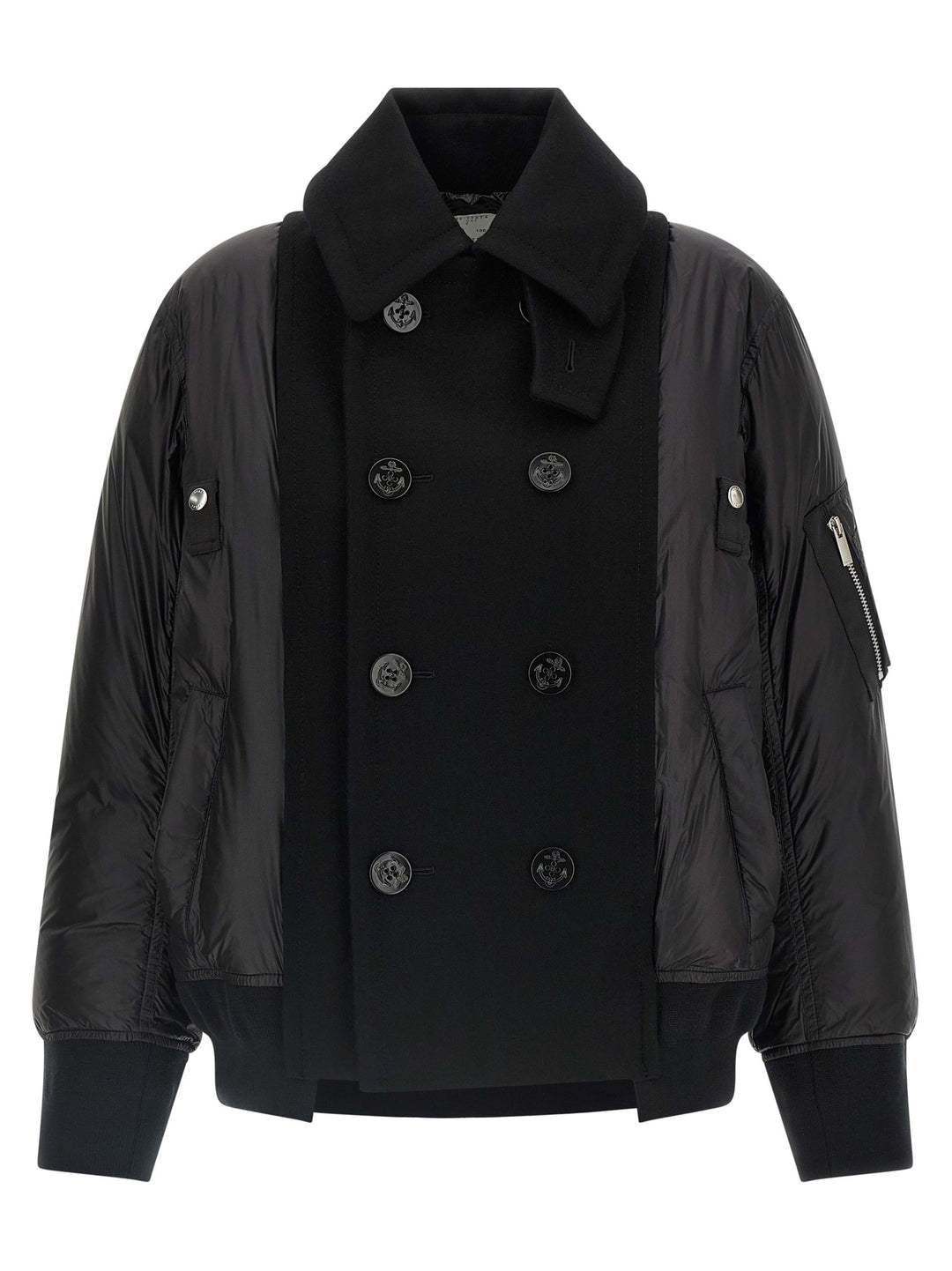 Sacai Wool Insert Bomber Jacket Puffer Jackets - Black | 9eee80ebd80cab000bed7b3a30ef7896dd599826