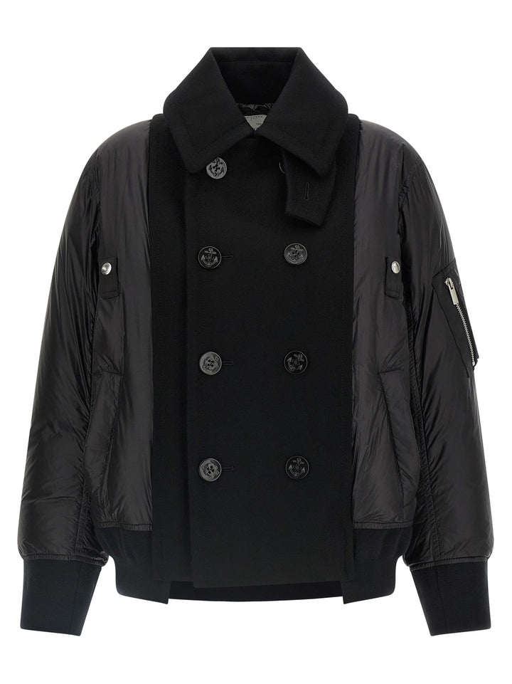 Sacai Wool Insert Bomber Jacket Puffer Jackets - Black | 9eee80ebd80cab000bed7b3a30ef7896dd599826