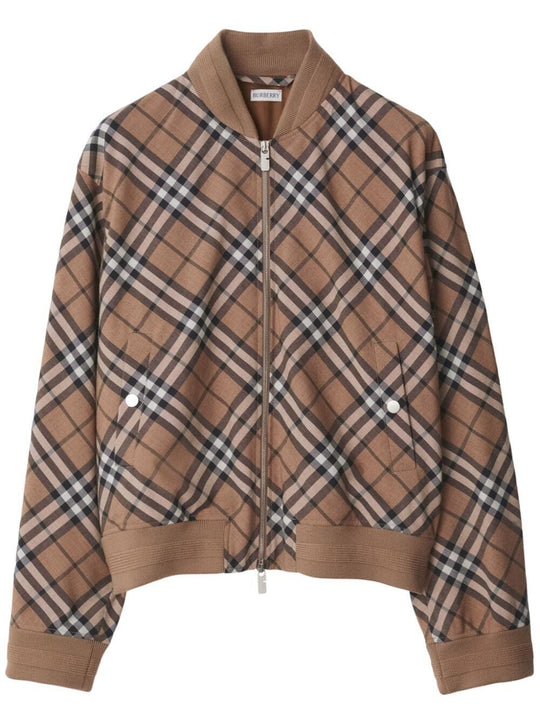 Check Wool Blend Harrington Jacket