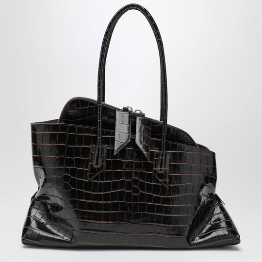 La Passeggiata Medium Bag In Coffee Crocodile-Print Leather