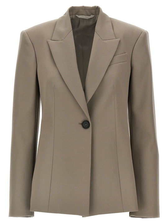 Single-Breasted Wool Blazer Blazers Gray