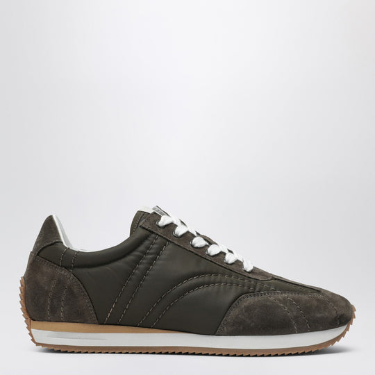 Olive Green Suede And Fabric Sneakers
