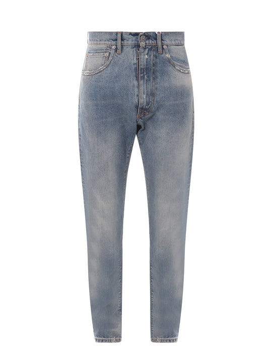 Cotton Jeans With Ripped Profiles