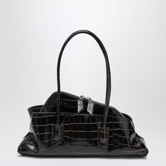 La Passeggiata Small Bag In Coffee Crocodile-Print Leather