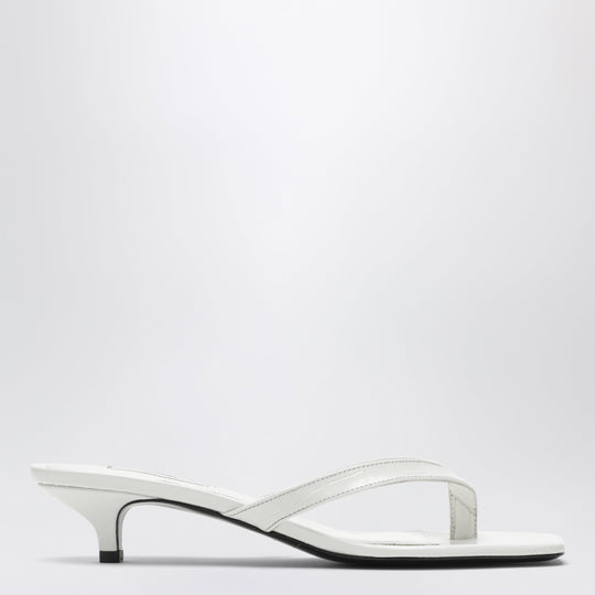 White Leather Heeled Thong Sandals