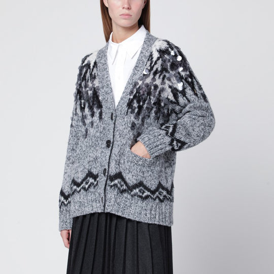 Grey Wool-Blend Cardigan With Sequins