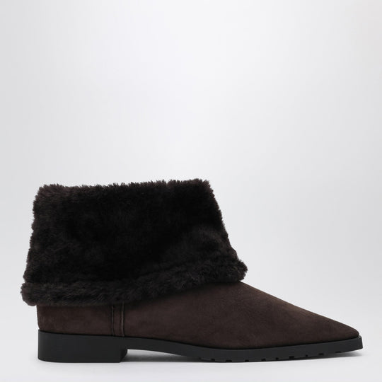 Brown Suede And Shearling Ankle Boots