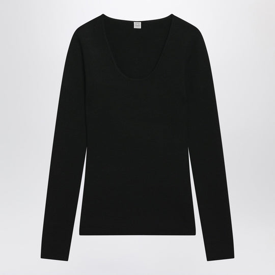 Black Wool-Blend Knit Top