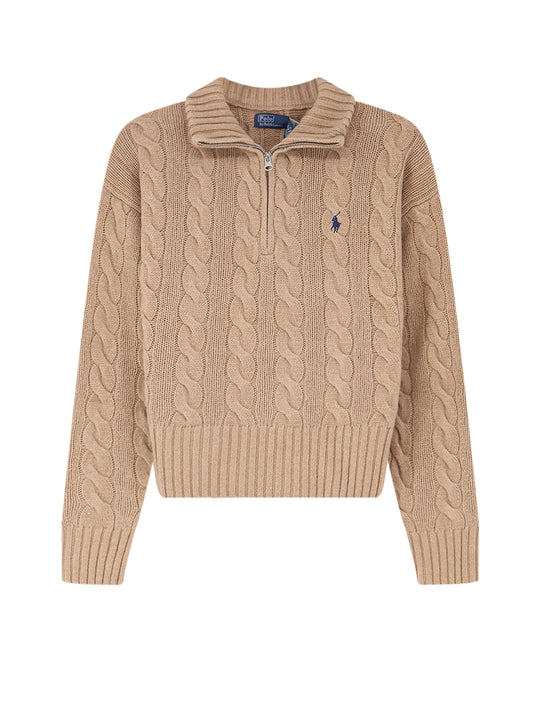 Wool And Cashmere Blend Sweater With Contrasting Embroidered Logo