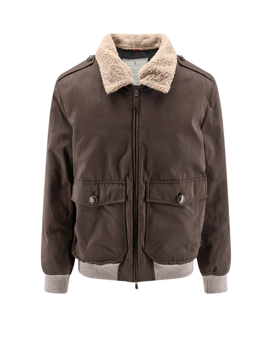 Cotton Blend Jacket With Fur Collar