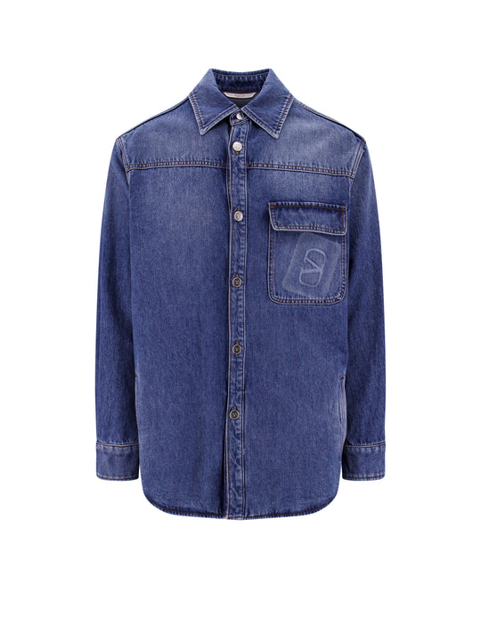 Regular Fit Denim Shirt With Vlogo Signature Detail