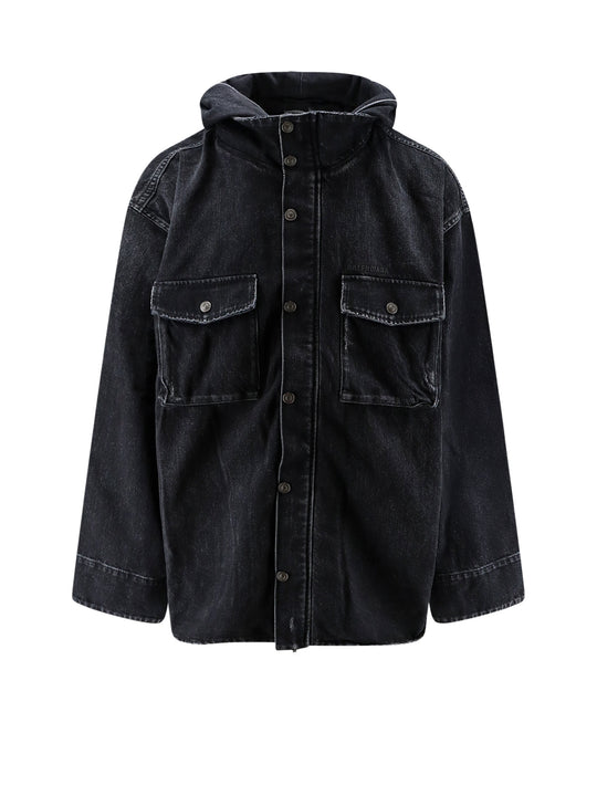Black Denim Jacket With Embroidered Logo On The Front