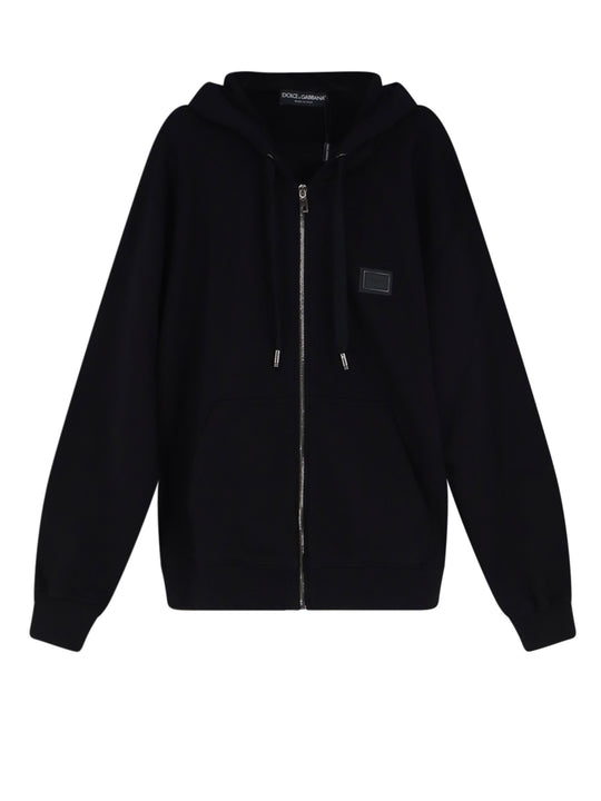 Cotton Sweatshirt With Metal Logo Patch