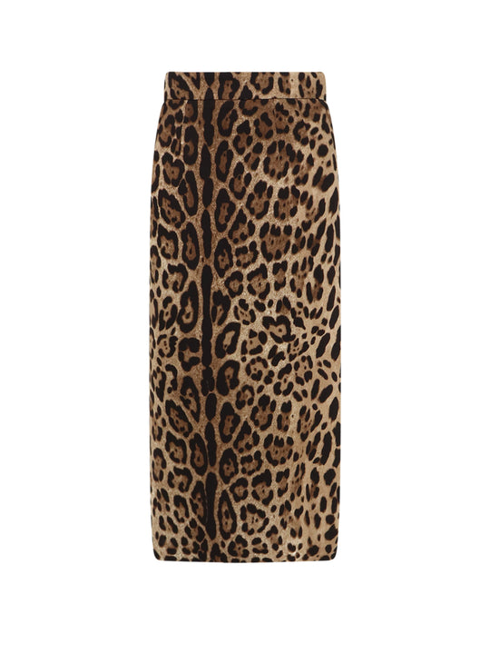 Stretch Viscose Longuette Skirt With Animal Print