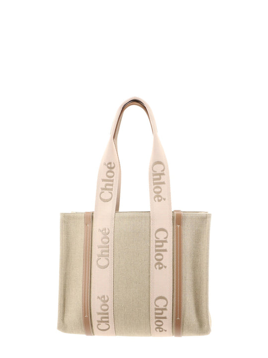 Woody Linen Shoulder Bag With Front Embroidered Logo