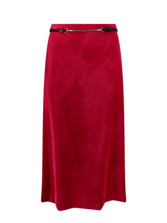 Velvet Skirt With Belt And Horsebit Detail