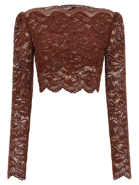 Lace Crop Top Tops Brown