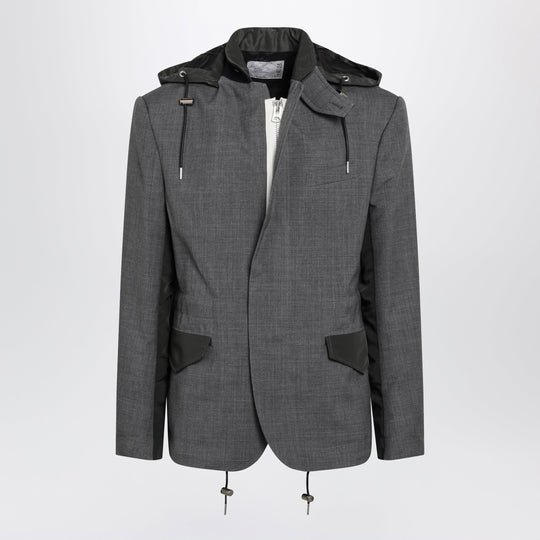 Grey/Khaki Wool And Nylon Jacket
