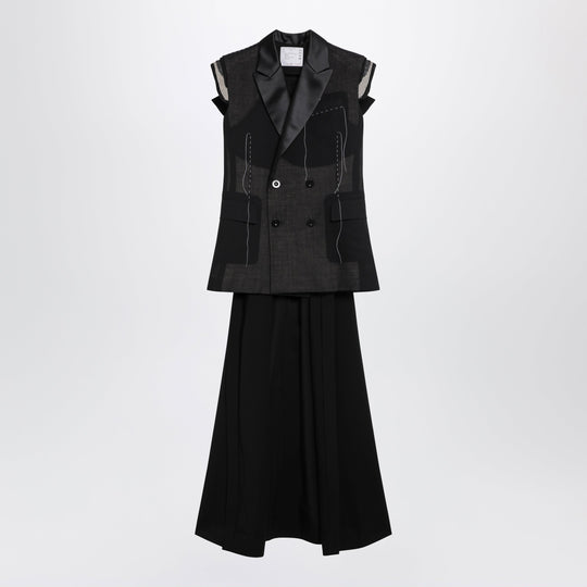 Black Wool Organza Vest