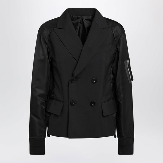 Black Double-Breasted Wool And Nylon Blend Jacket