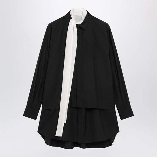 Black Wool-Blend Mini Shirt Dress
