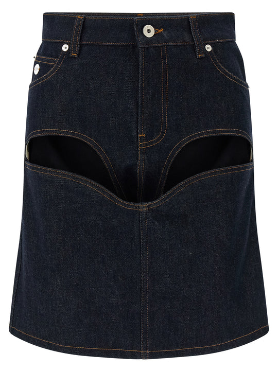 Denim Mini Skirt With Cuts And Turn Up Skirts Blue