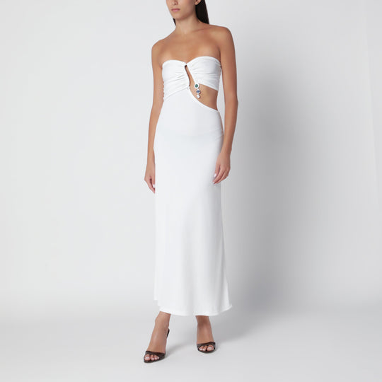 Strapless White Dress With Crystal Pendant
