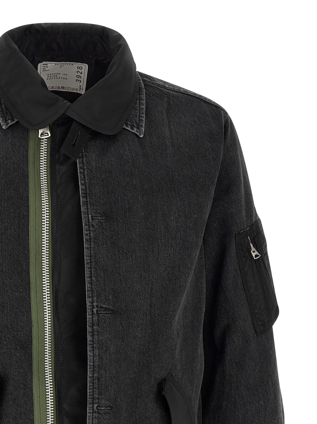 Sacai Nylon Insert Denim Jacket Puffer Jackets - Black | 1f316633412a46d3d0175de43fe8cb4bf73f4d9c