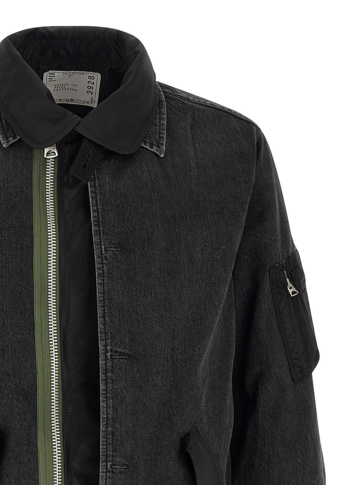 Sacai Nylon Insert Denim Jacket Puffer Jackets - Black | 1f316633412a46d3d0175de43fe8cb4bf73f4d9c