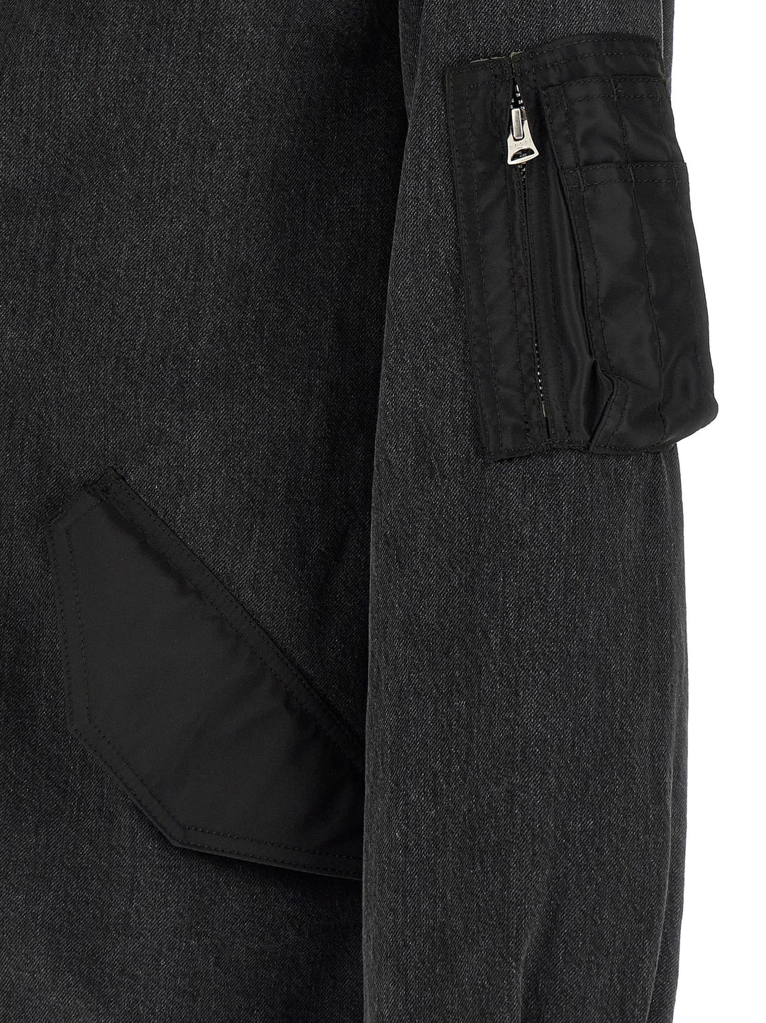 Sacai Nylon Insert Denim Jacket Puffer Jackets - Black | 39a62509ae12081b5377be1fab5c44223042eb7a