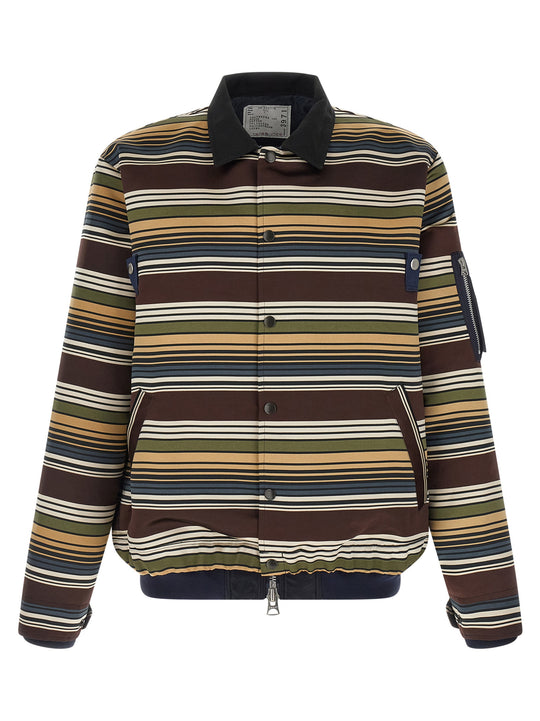 Horizontal Stripe Puffer Jackets Brown