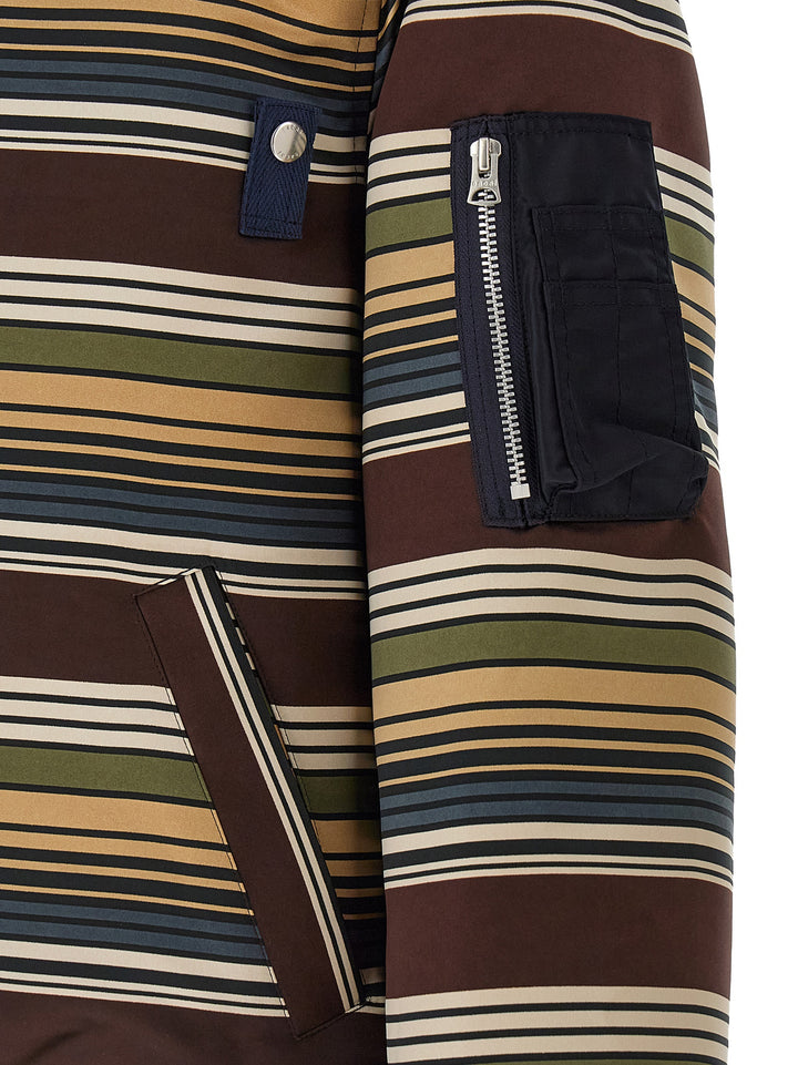 Sacai Horizontal Stripe Puffer Jackets - Brown | 17298e183ce64cb36c21fc47a1ac0b1b239009da
